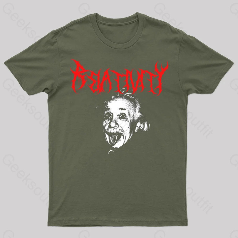 Albert Einstein Black Metal Geek T-Shirt Army Green / S