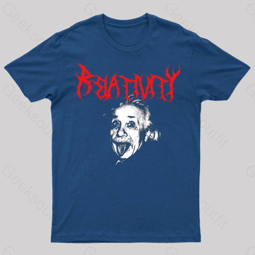 Albert Einstein Black Metal Geek T-Shirt Navy / S