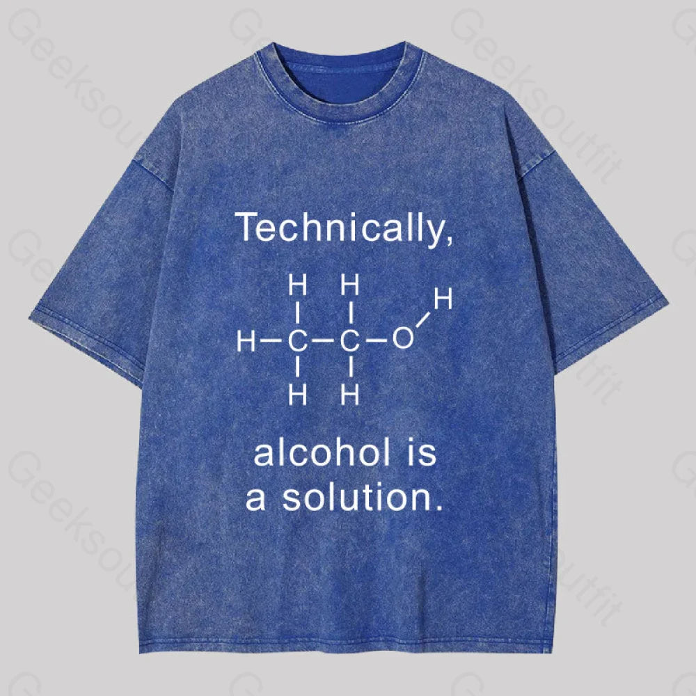 Alcohol Is A Solution Washed T-Shirt Blue / S