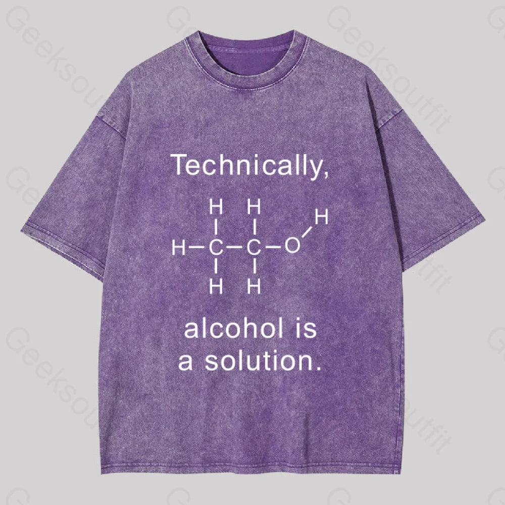 Alcohol Is A Solution Washed T-Shirt Purple / S