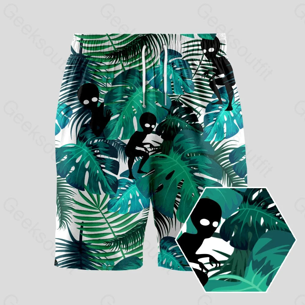 Alien Hawaiian Style Geeky Drawstring Shorts - Geeksoutfit