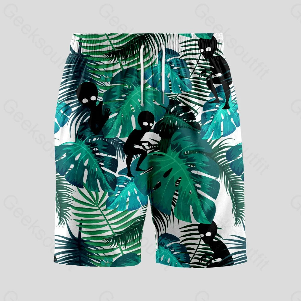 Alien Hawaiian Style Geeky Drawstring Shorts - Geeksoutfit