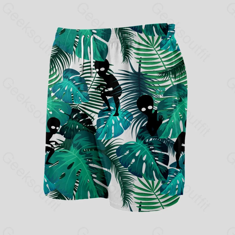 Alien Hawaiian Style Geeky Drawstring Shorts - Geeksoutfit