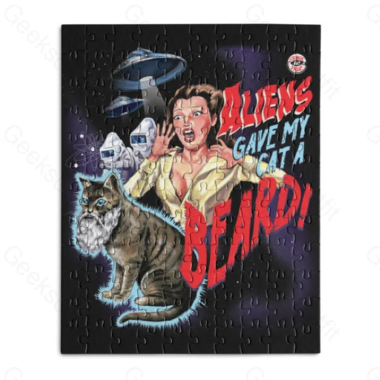 ALIENS GAVE MY CAT A BEARD!-Wooden Jigsaw Puzzle - Geeksoutfit