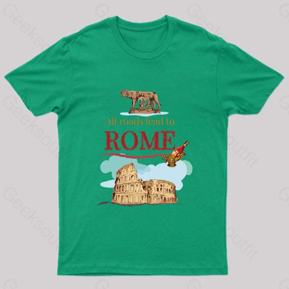 All Roads Lead To Rome Nerd T-Shirt Green / S