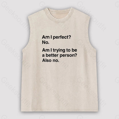 Am I Perfect No Unisex Washed Tank Apricot / S