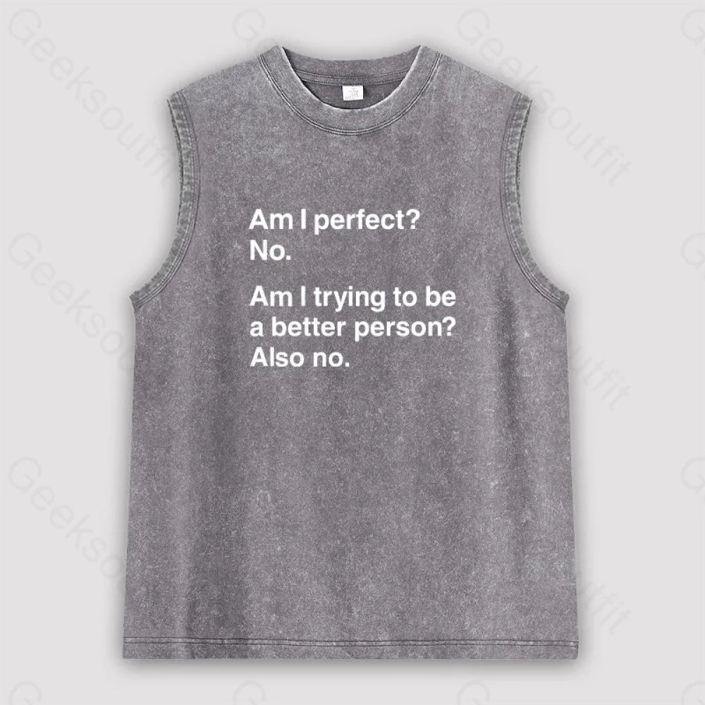 Am I Perfect No Unisex Washed Tank Grey / S