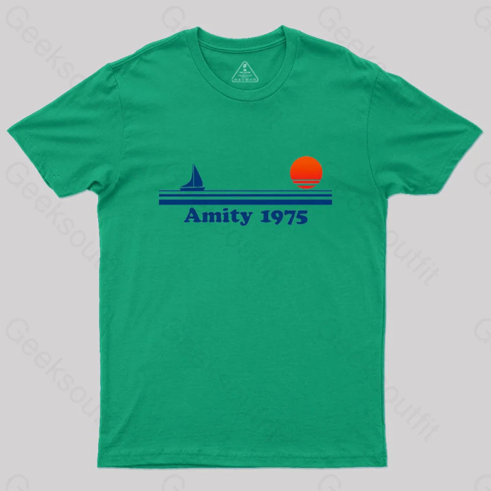 Amity 1975 Jaws Nerd T-Shirt Green / S