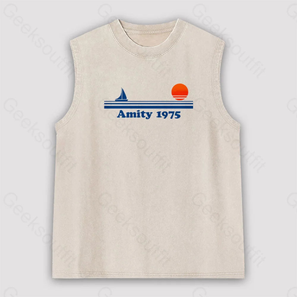 Amity 1975 Jaws Unisex Washed Tank Apricot / S