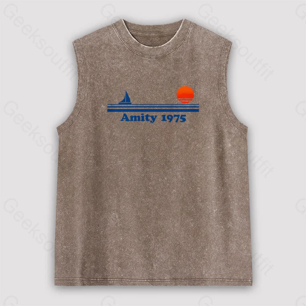 Amity 1975 Jaws Unisex Washed Tank Brown / S