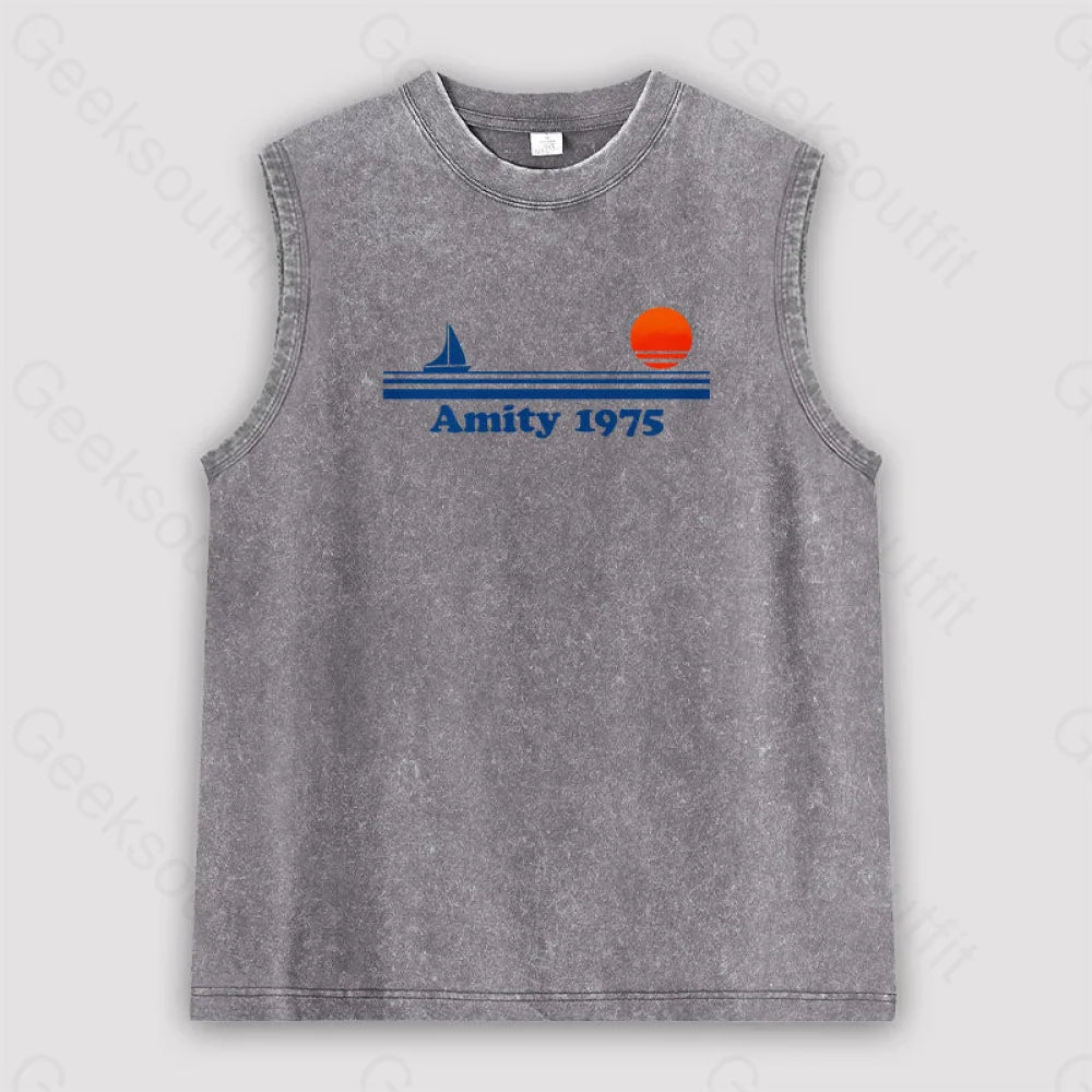 Amity 1975 Jaws Unisex Washed Tank Grey / S