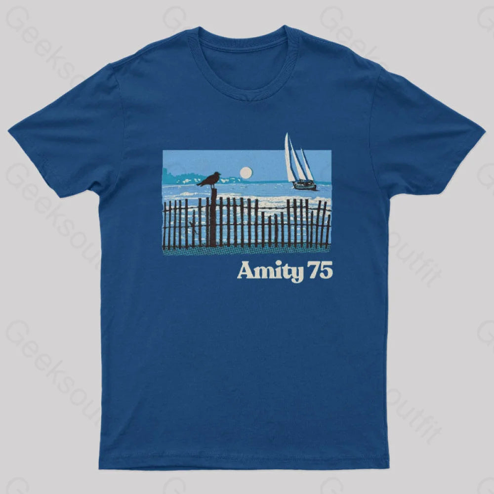 Amity 1975 The Summer Of Jaws Geek T-Shirt Navy / S