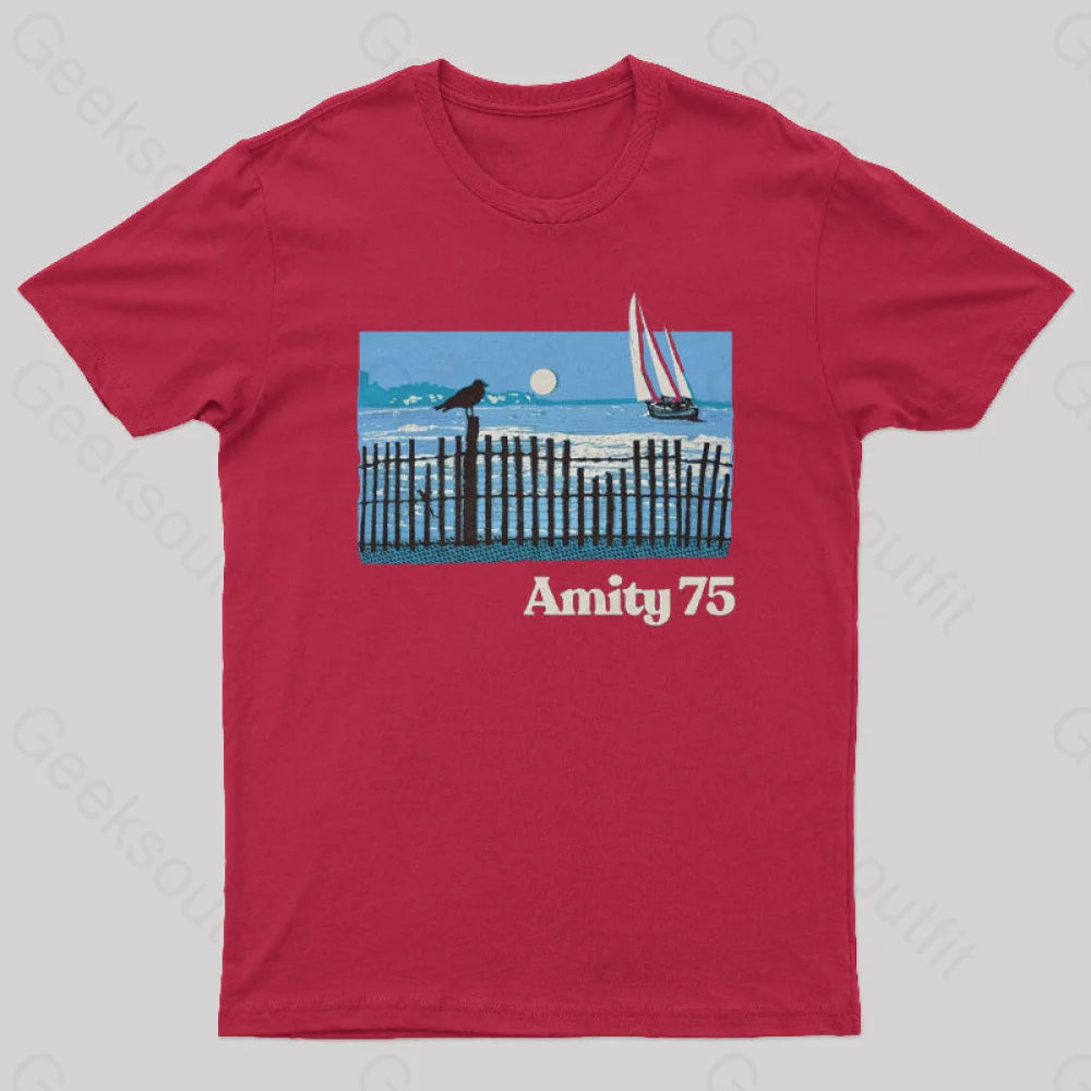 Amity 1975 The Summer Of Jaws Geek T-Shirt Red / S