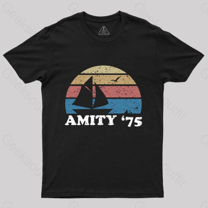 Amity Beach ’75 The Summer Of Jaws Geek T-Shirt Black / S