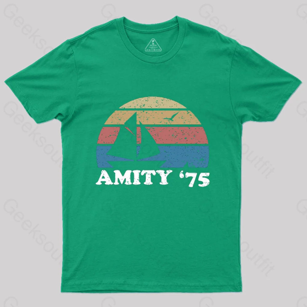 Amity Beach ’75 The Summer Of Jaws Geek T-Shirt Green / S