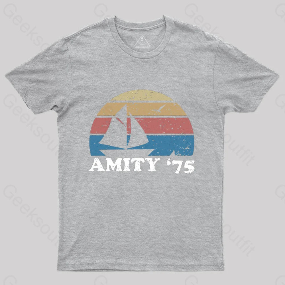 Amity Beach ’75 The Summer Of Jaws Geek T-Shirt Grey / S