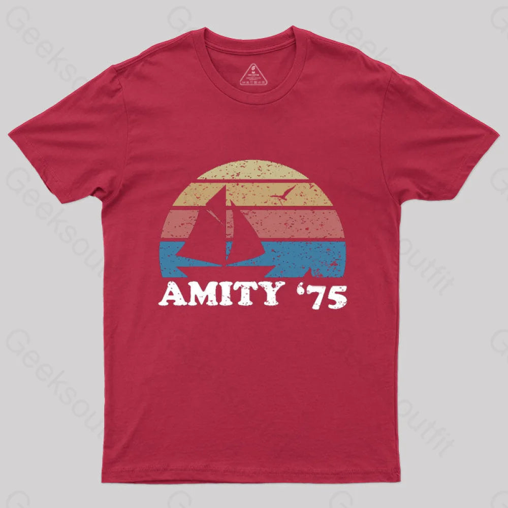 Amity Beach ’75 The Summer Of Jaws Geek T-Shirt Red / S