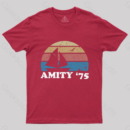 Amity Beach ’75 The Summer Of Jaws Geek T-Shirt Red / S