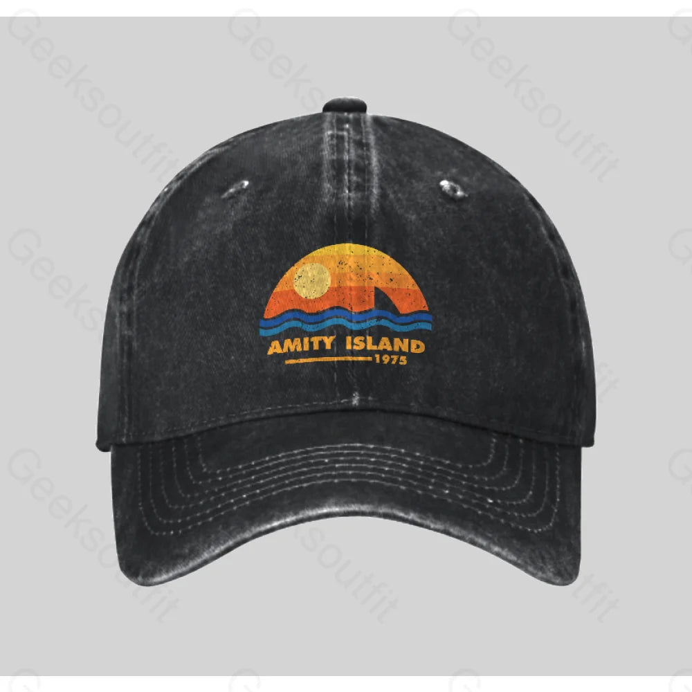 Amity Island 1975 Washed Vintage Baseball Cap Black