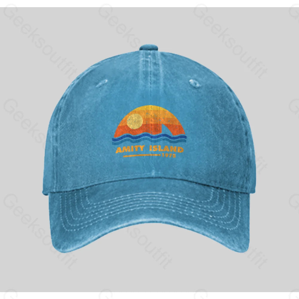 Amity Island 1975 Washed Vintage Baseball Cap Blue