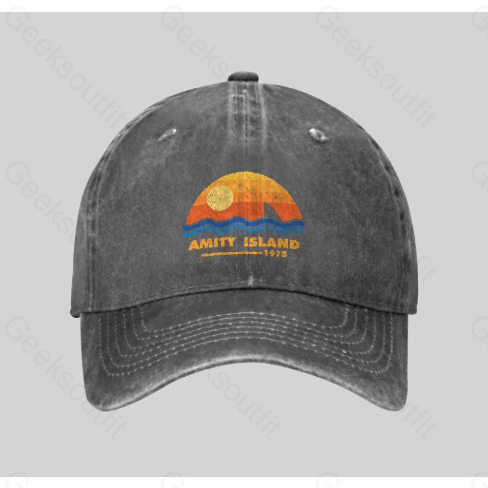 Amity Island 1975 Washed Vintage Baseball Cap Grey