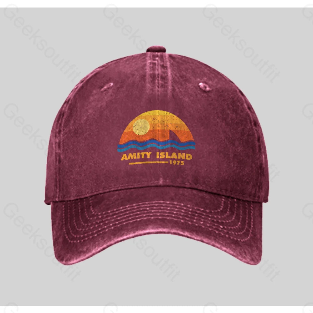 Amity Island 1975 Washed Vintage Baseball Cap Red