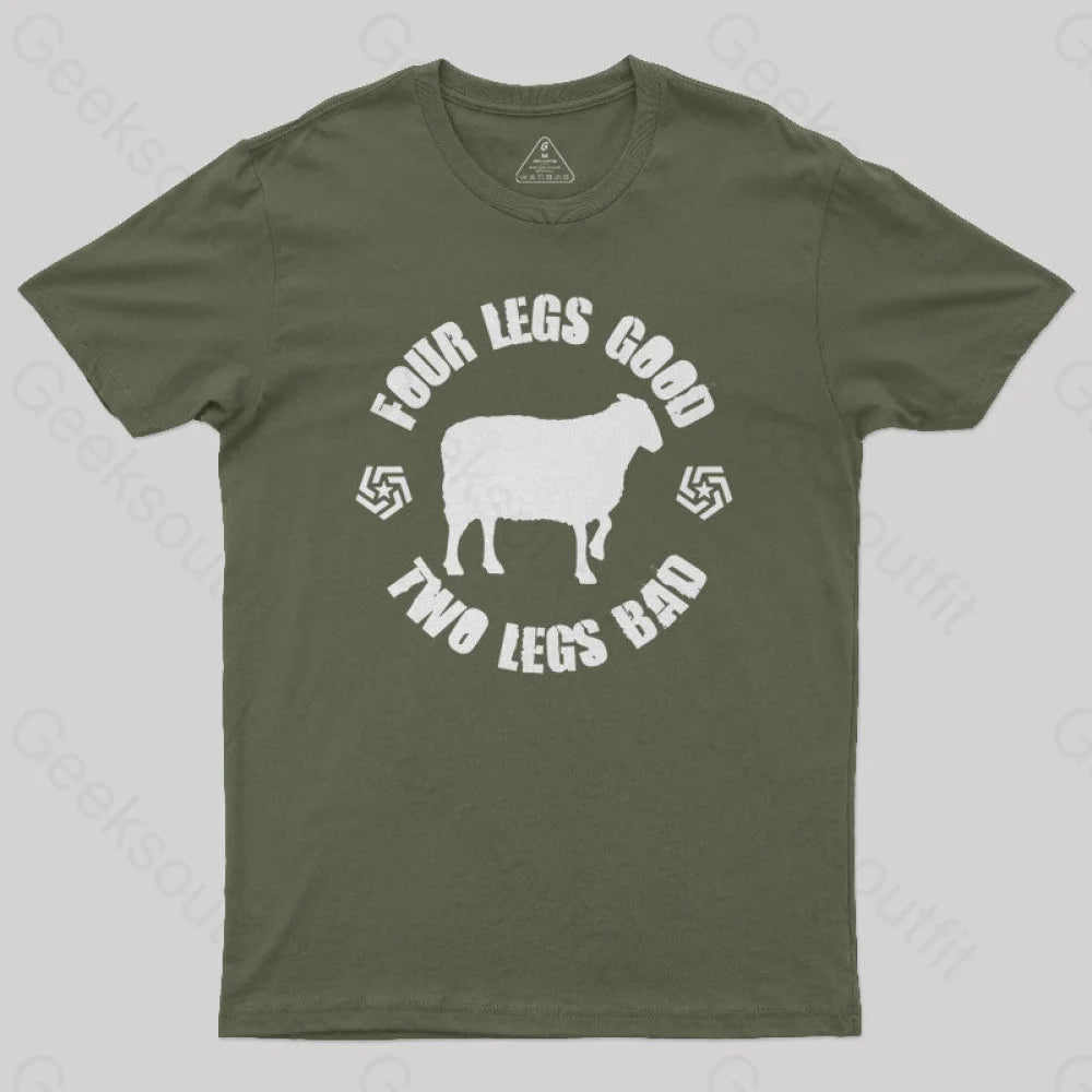 Animal Farm Four Legs Good Two Bad Nerd T-Shirt Army Green / S