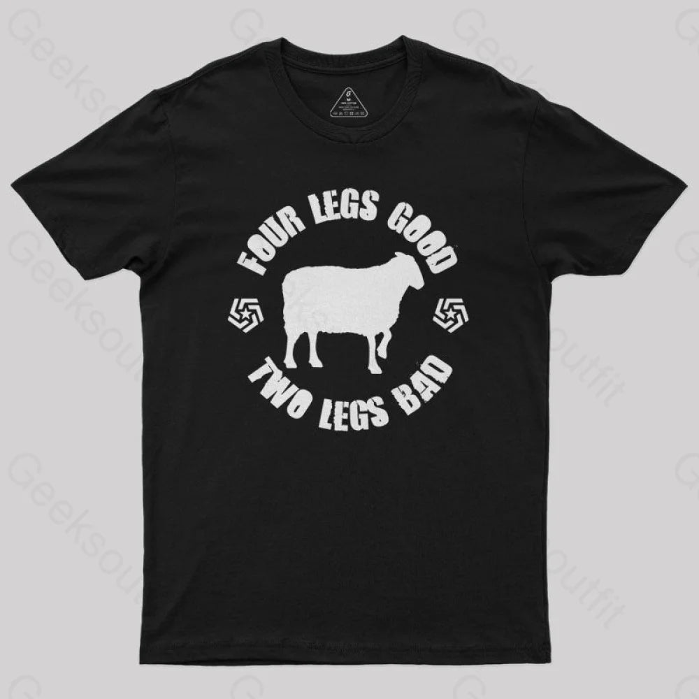 Animal Farm Four Legs Good Two Bad Nerd T-Shirt Black / S