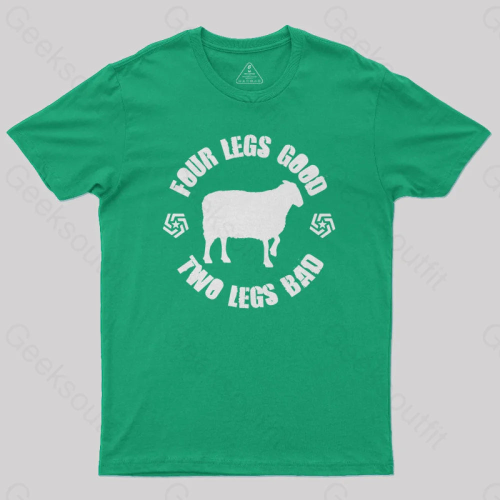 Animal Farm Four Legs Good Two Bad Nerd T-Shirt Green / S