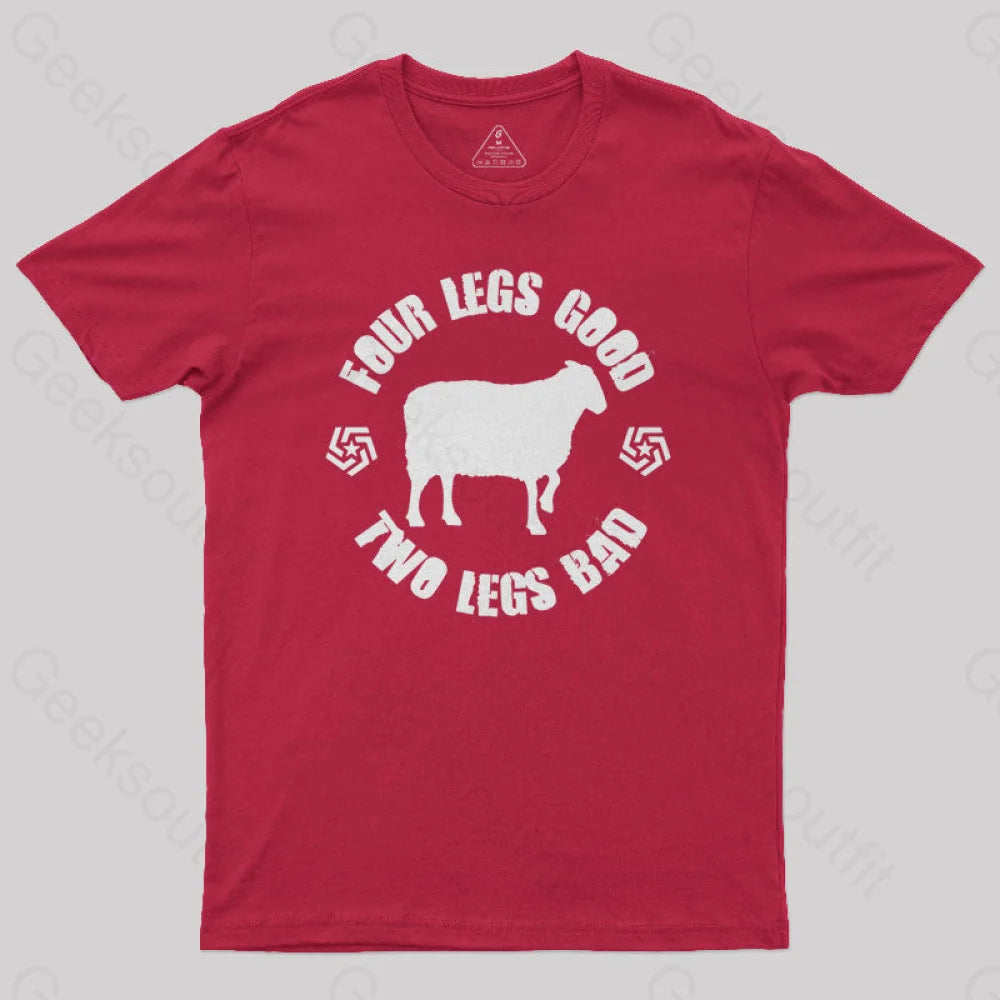 Animal Farm Four Legs Good Two Bad Nerd T-Shirt Red / S