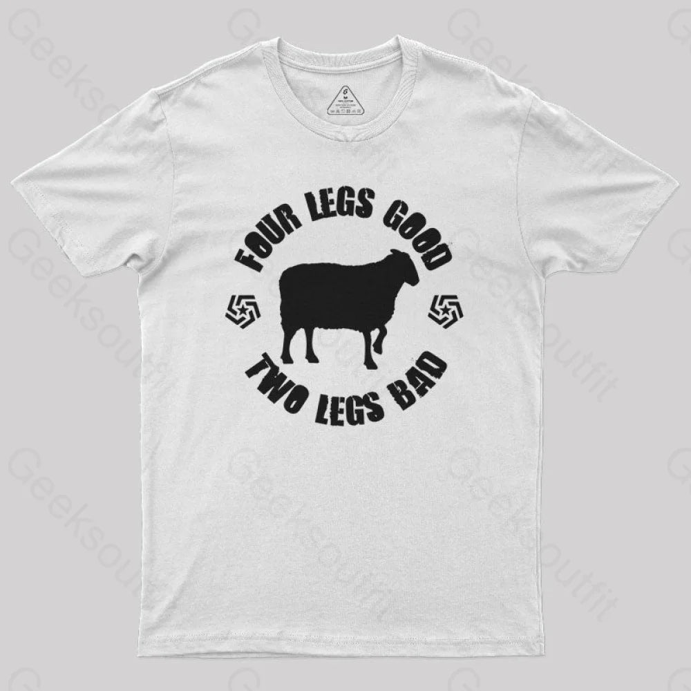 Animal Farm Four Legs Good Two Bad Nerd T-Shirt White / S