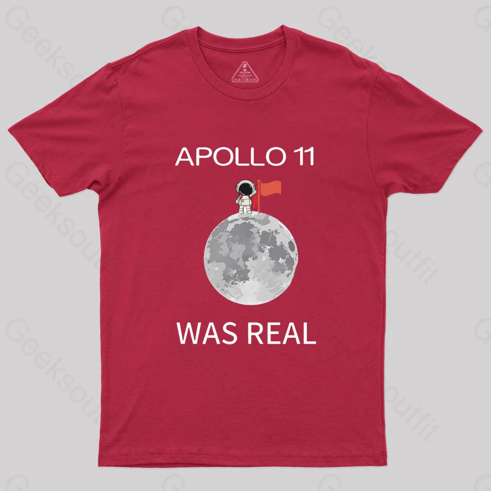 Apollo 11 Was Real Nerd T-Shirt Red / S