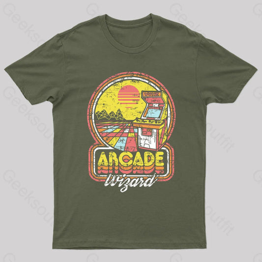 Arcade Wizard Geek T-Shirt Army Green / S