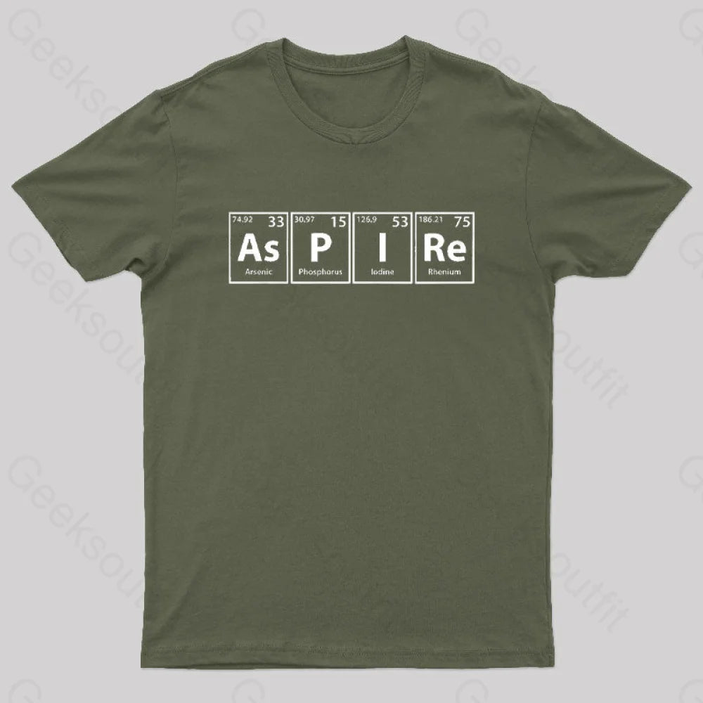 Aspire (As-P-I-Re) Periodic Elements Spelling Geek T-Shirt Army Green / S