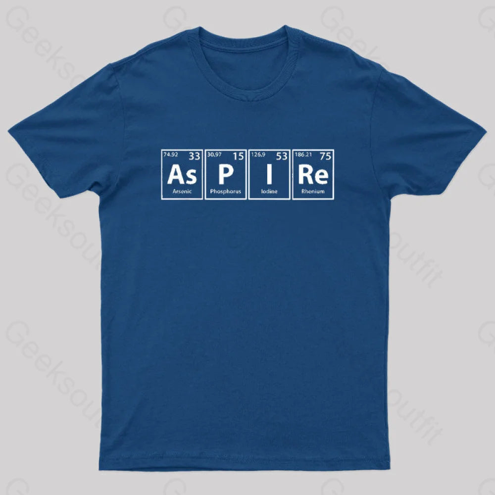 Aspire (As-P-I-Re) Periodic Elements Spelling Geek T-Shirt Navy / S