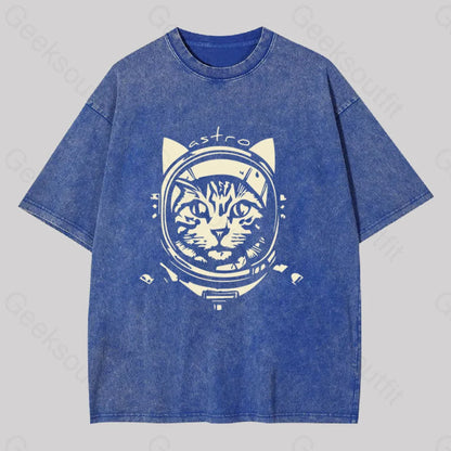 Astro Cat Washed T-Shirt Blue / S