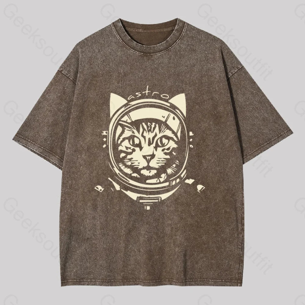 Astro Cat Washed T-Shirt Coffee / S