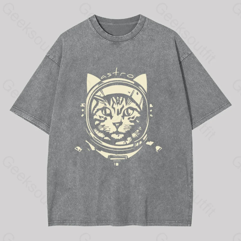 Astro Cat Washed T-Shirt Grey / S