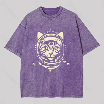 Astro Cat Washed T-Shirt Purple / S