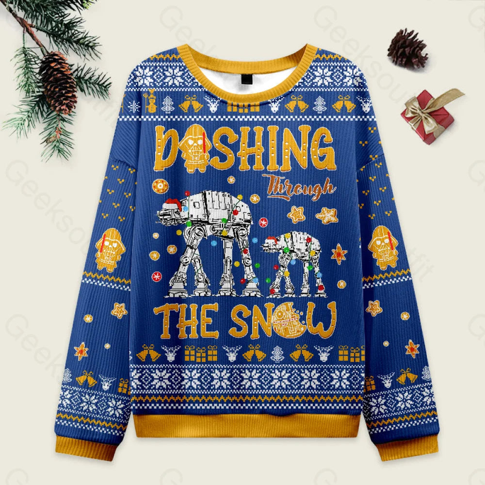 At Walker Dashing Through The Snow Blue Ugly Christmas Sweater