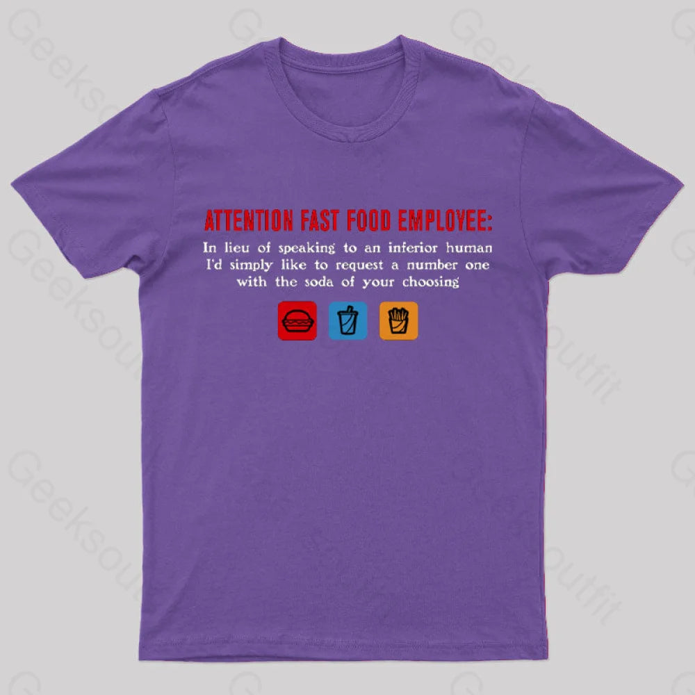 Attention Fast Food Employee T-Shirt Purple / S