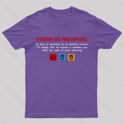 Attention Fast Food Employee T-Shirt Purple / S