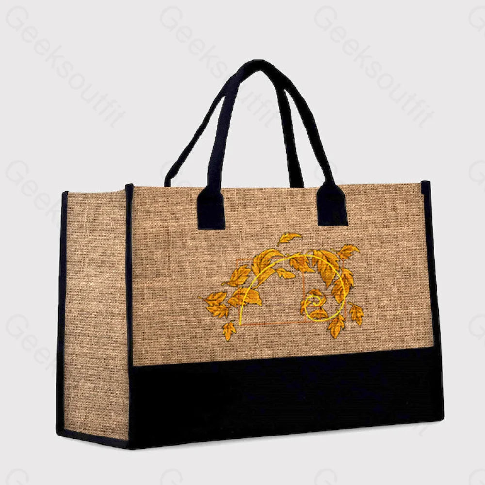 Autumn Wind Blowing Leaves In Fibonacci Cotton Tote Bag Brown