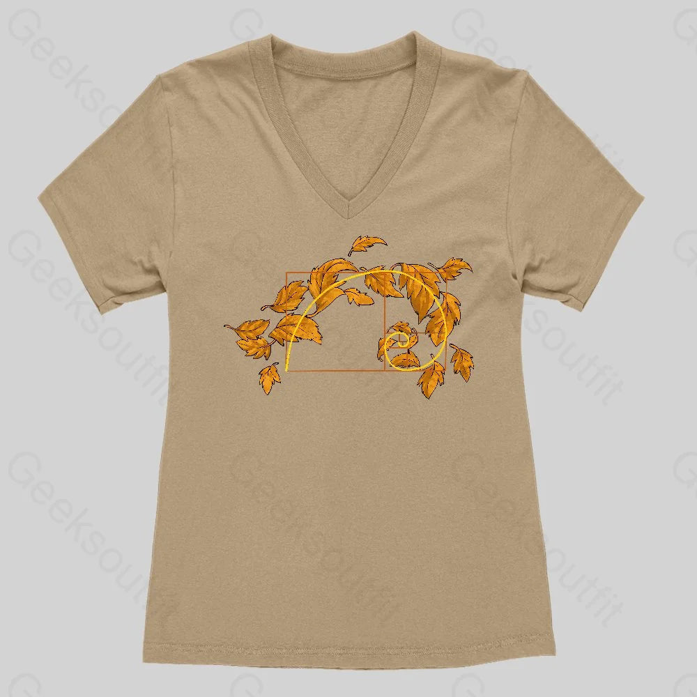 Autumn Wind Blowing Leaves in Fibonacci Women's V-Neck T-shirt - Geeksoutfit