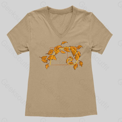 Autumn Wind Blowing Leaves in Fibonacci Women's V-Neck T-shirt - Geeksoutfit