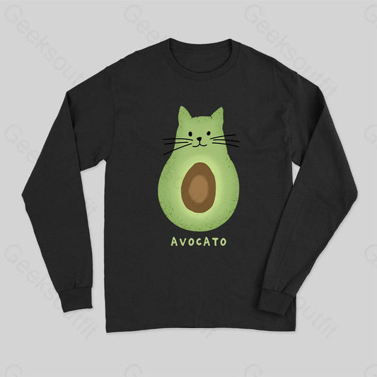 Avocato Cat Avocado Pun Long Sleeve T-Shirt Black / S