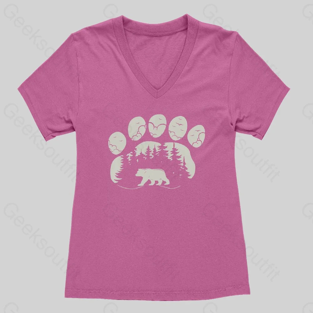 Bear Paw Forest Women's V-Neck T-shirt - Geeksoutfit