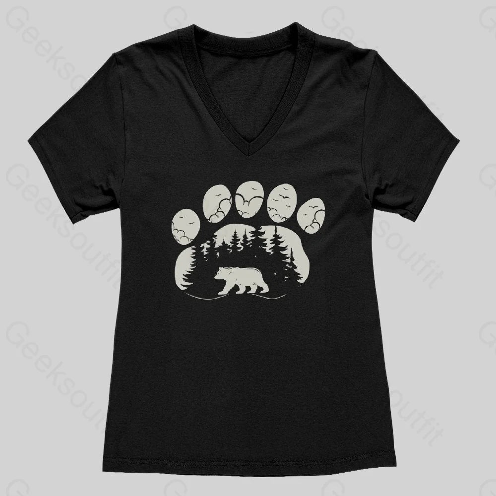 Bear Paw Forest Women's V-Neck T-shirt - Geeksoutfit