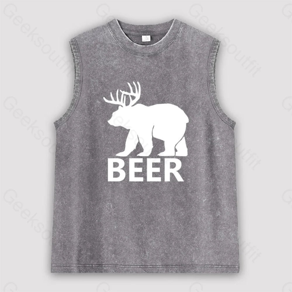 Bear Unisex Washed Tank Grey / S