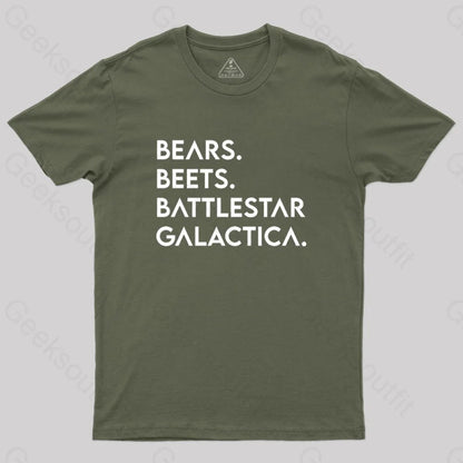 Bears Beets Battlestar Galactica T-Shirt Army Green / S